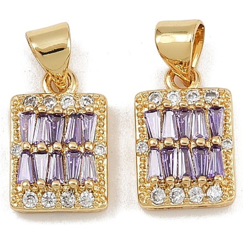 Charms en laiton micro pave zircon cubique, rectangle, plaqué or 16K — Breloques et pendentifs