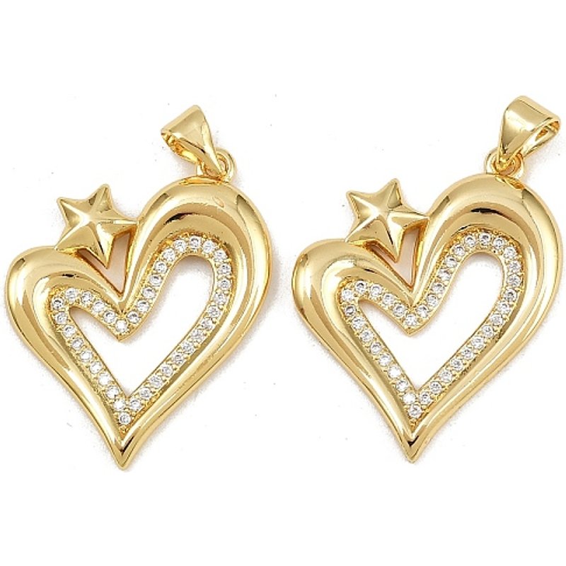 Pendentif en laiton avec zircon cubique micro pave en forme de cœur, plaqué or 16K — Breloques et pendentifs