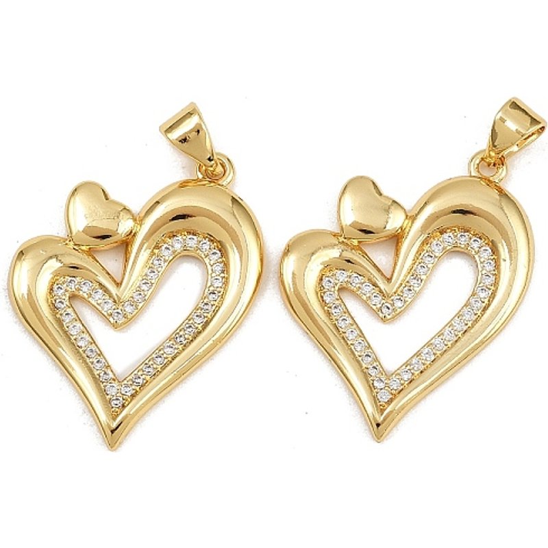 Brass Micro Pave Heart Pendant with 16K Gold Plating — Charms & Pendants