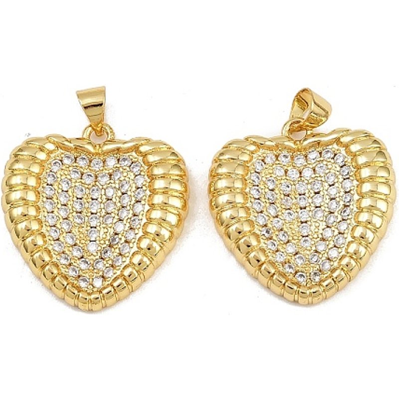 Pendentif en laiton en zircon cubique micro pave en forme de cœur, plaqué or 16K — Breloques et pendentifs