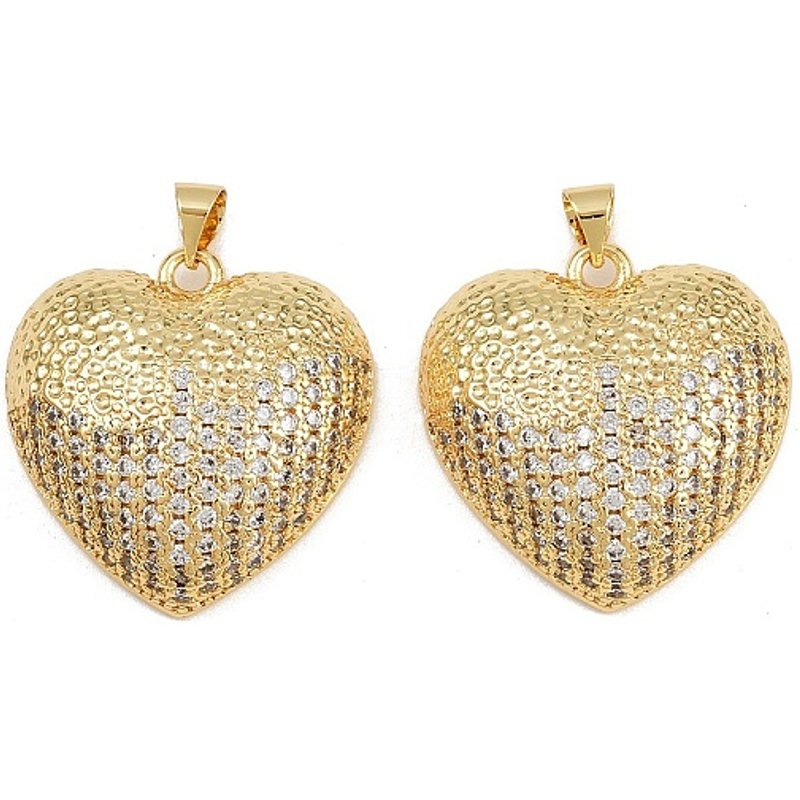 Pendentif en laiton en zircon cubique micro pave, cœur, plaqué or 16K — Breloques et pendentifs