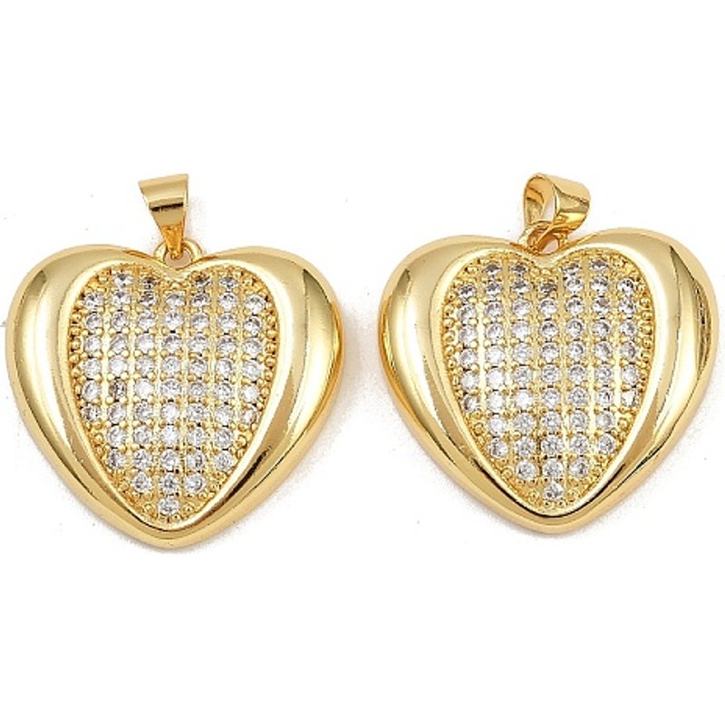 Brass Micro Pave Cubic Zirconia Heart Pendant, 16K Gold Plated — Charms & Pendants
