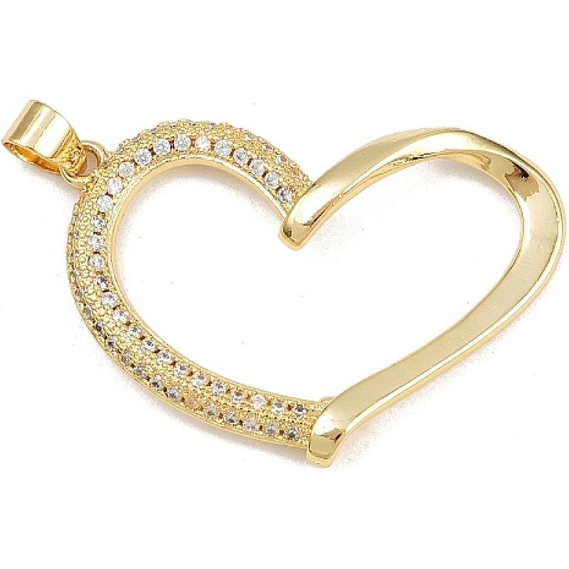 Brass Micro Pave Heart Pendant with 16K Gold Plating — Charms & Pendants