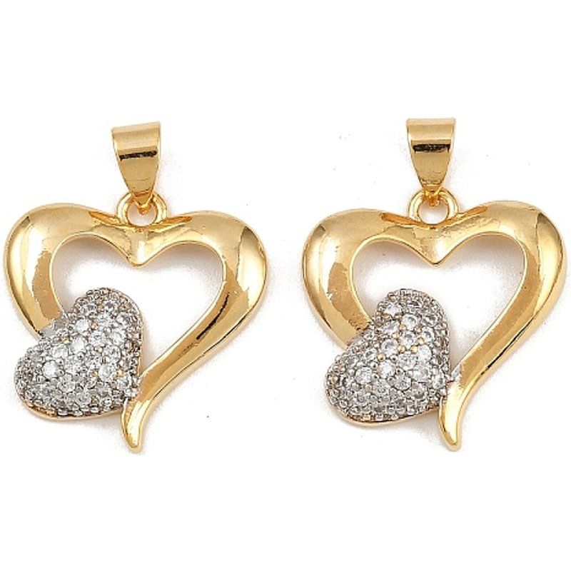 Pendants en Zircon Cubique Micro Pave en Laiton, Coeur, Plaqué Or 16K — Breloques et pendentifs