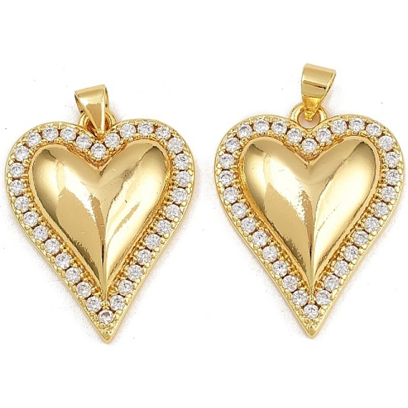 Brass Micro Pave Cubic Zirconia Heart Pendant, 16K Gold Plated — Charms & Pendants