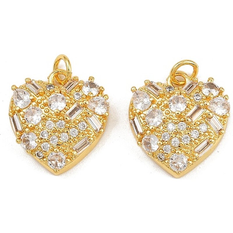 Brass Micro Pave Heart Pendant with 16K Gold Plating — Charms & Pendants