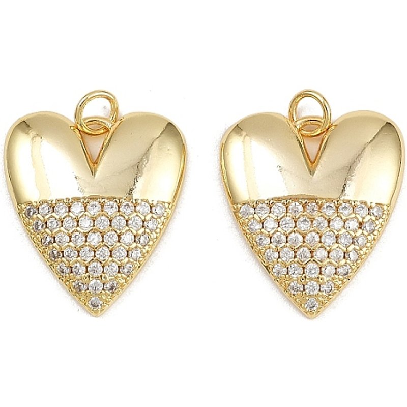 Pendentif en laiton en forme de cœur avec zircon cubique micro pave, plaqué or 16K — Breloques et pendentifs