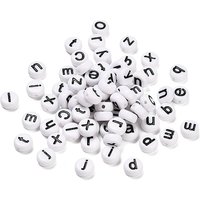 Perles Acryliques Opaques Ronde Plate avec Lettre, Blanche, 7x3.5mm — Perles à bijoux