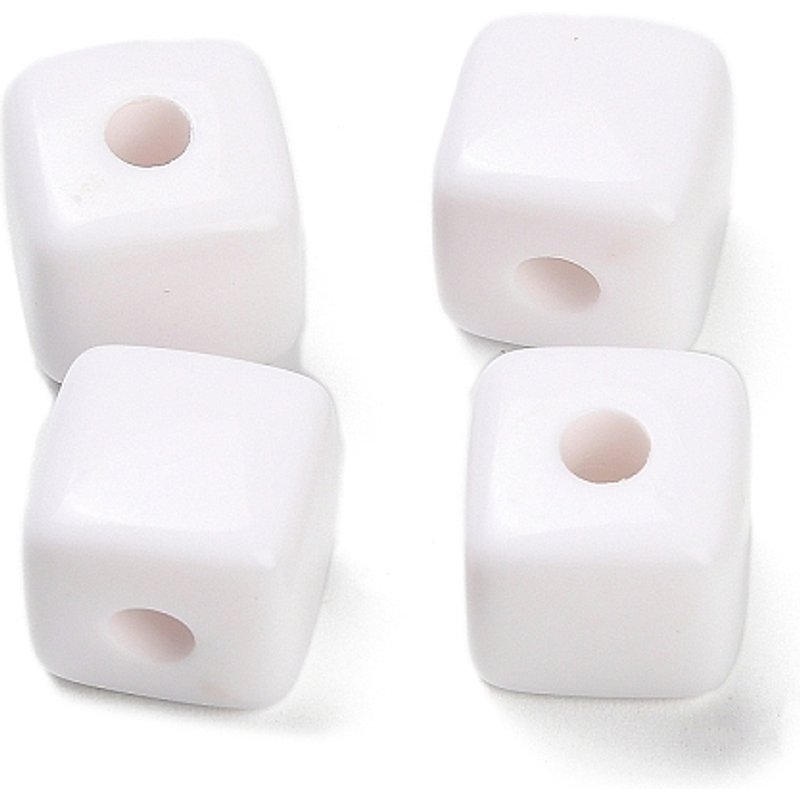 Perles Européennes Acryliques Opaques, Cubes, Gros Trou, Blanc, 250pcs — Perles à bijoux