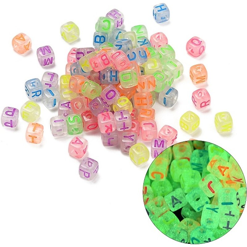 Perles Cubiques Acryliques Transparentes Lumineuses avec Lettre — Perles à bijoux