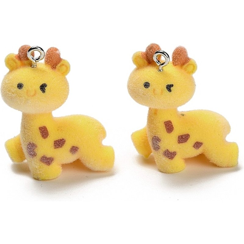 Flocky Giraffe Opaque Resin Pendant with Platinum Iron Loop — Charms & Pendants