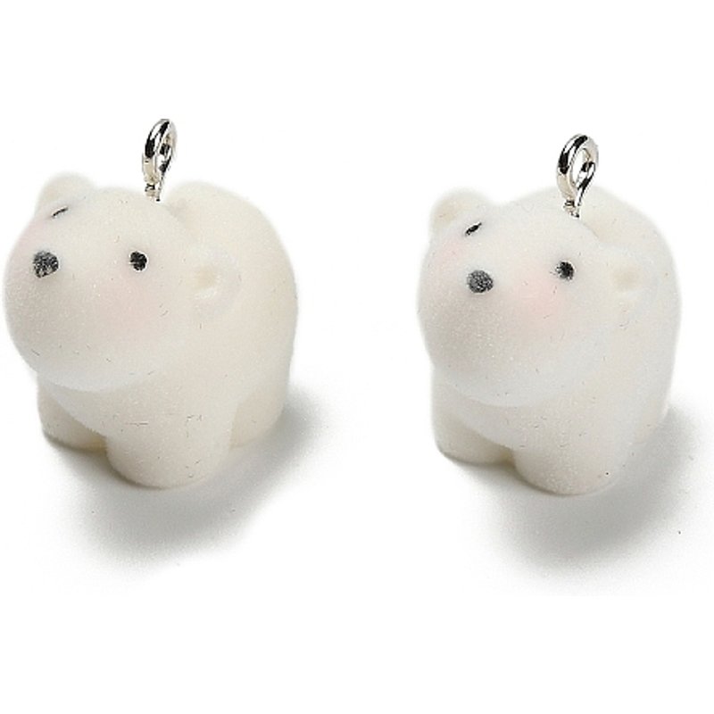 Flocky Opaque Resin Polar Bear Pendant with Platinum Iron Loop — Charms & Pendants