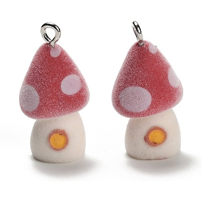 Flocky Opaque Resin Mushroom Pendants with Platinum Iron Loop — Charms & Pendants