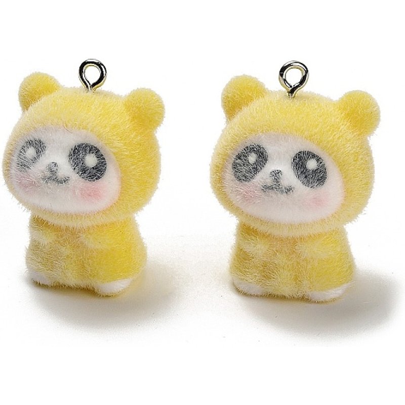 Flocky Opaque Resin Panda Pendant with Platinum Iron Loop — Charms & Pendants