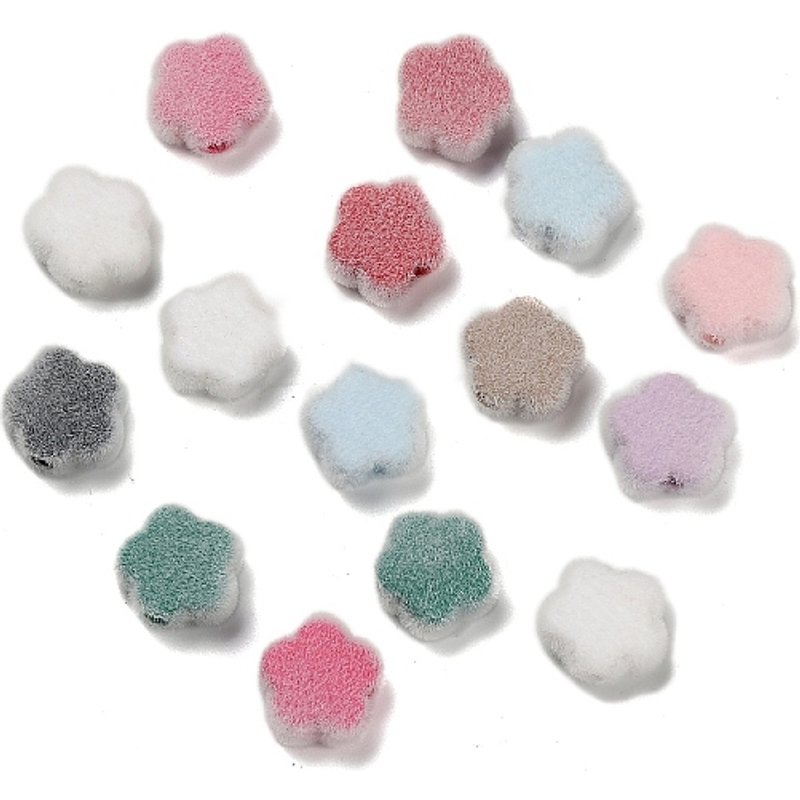 Perles Acryliques Opaques Flocky en Forme de Fleur, Couleurs Mélangées — Perles à bijoux