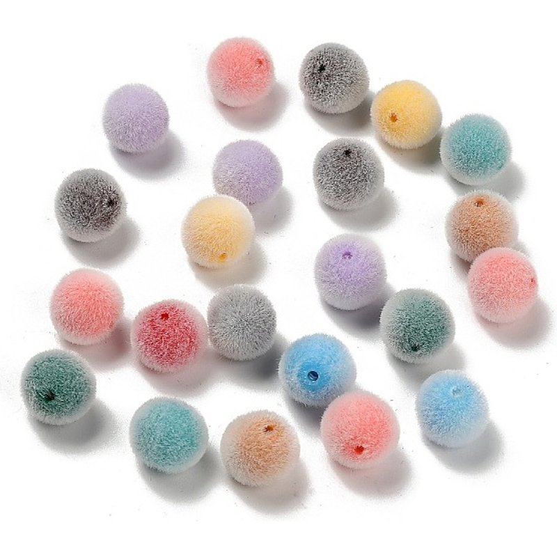 Perles acryliques opaques Flocky, rondes, couleurs mélangées, 12mm — Perles à bijoux