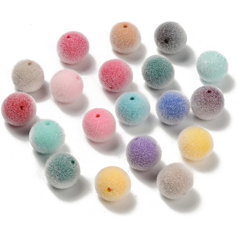 Perles Acryliques Opaques Flocky, Rondes, Couleurs Mixtes, 14mm — Perles à bijoux