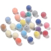 Perles acryliques opaques Flocky, rondes, couleurs mélangées, 16mm — Perles à bijoux