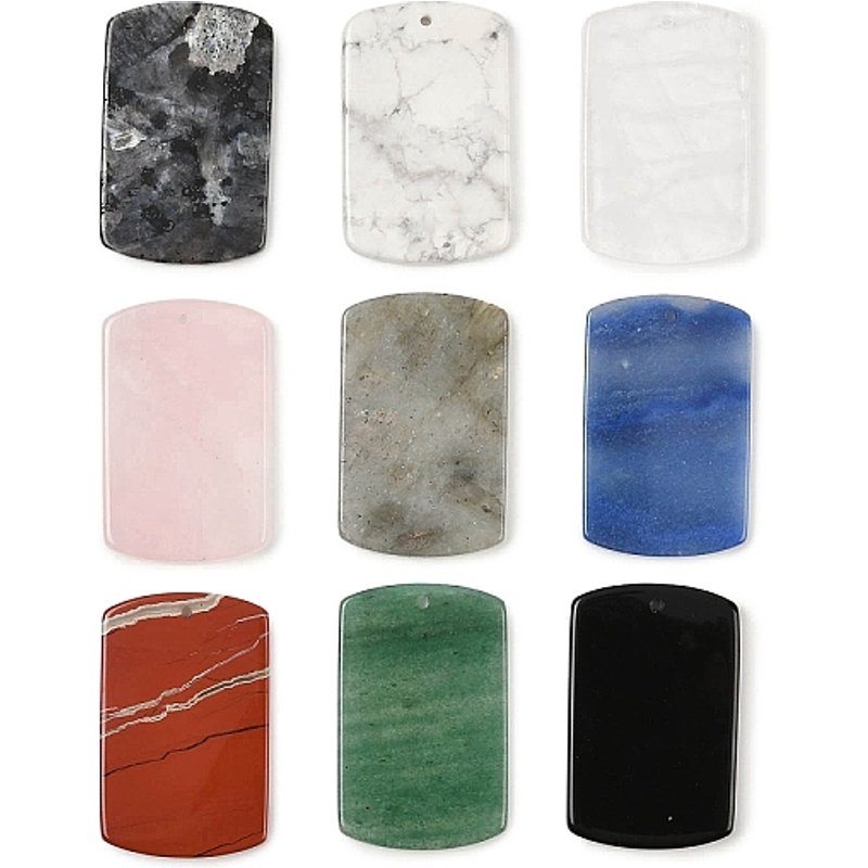 Natural Mixed Stone Rectangle Charms with Hole 1.6mm