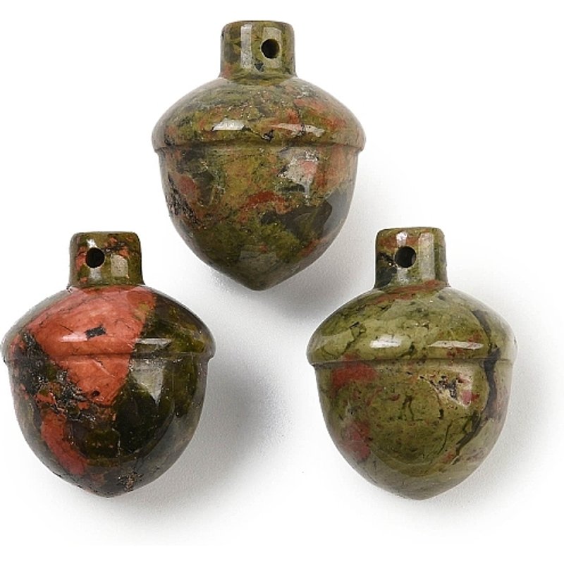 Charms en Unakite Naturel, Acorn, Taille 21-22mm, Trou de 1.4mm — Breloques et pendentifs