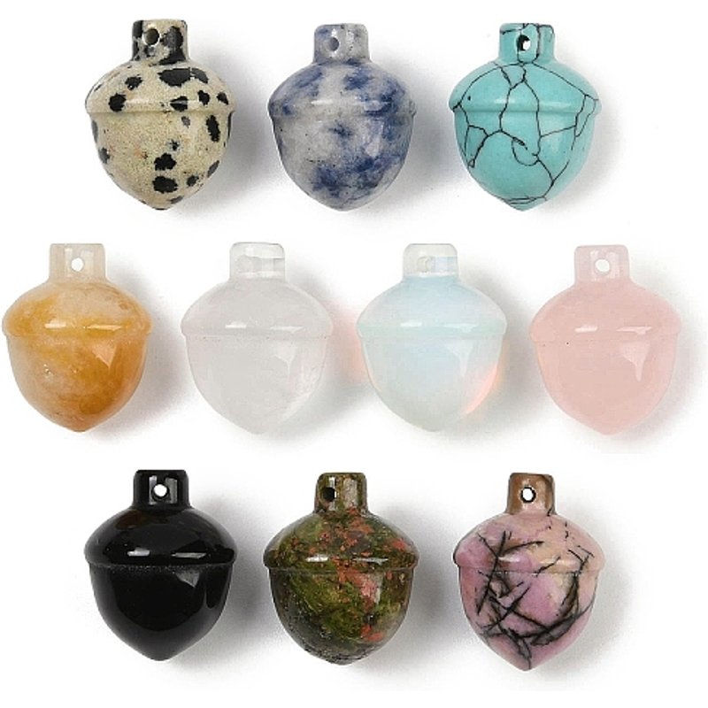 Natural & Synthetic Mixed Gemstone Acorn Charms — Charms & Pendants