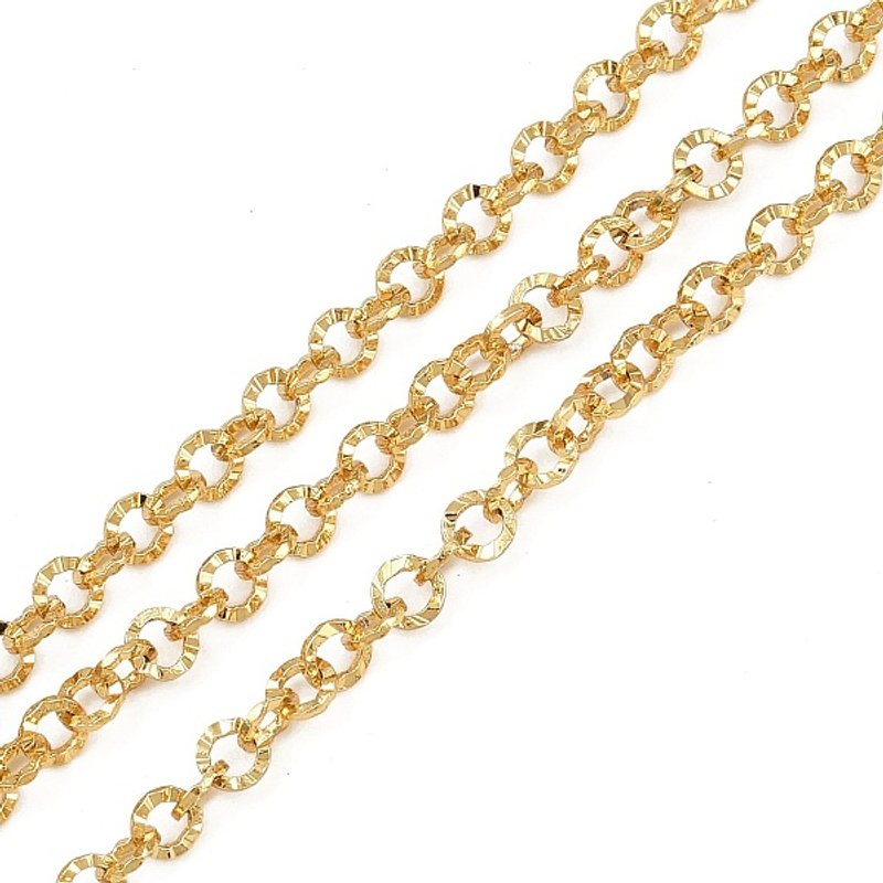 Chaînes Rolo Texturées en Laiton, Soudées, Plaquées Or 18K, 3.5x1mm