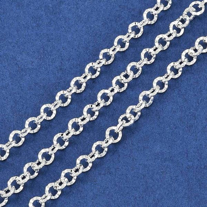 Brass Textured Rolo Chains with Spool, Silver, 3.5x1mm — Chains, Wire & Cord