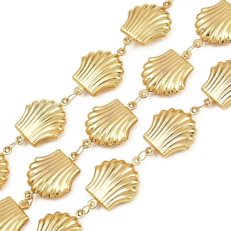 Chaînes en Acier Inoxydable 304 en Forme de Coquillage avec Bobine, Plaqué Or 18K