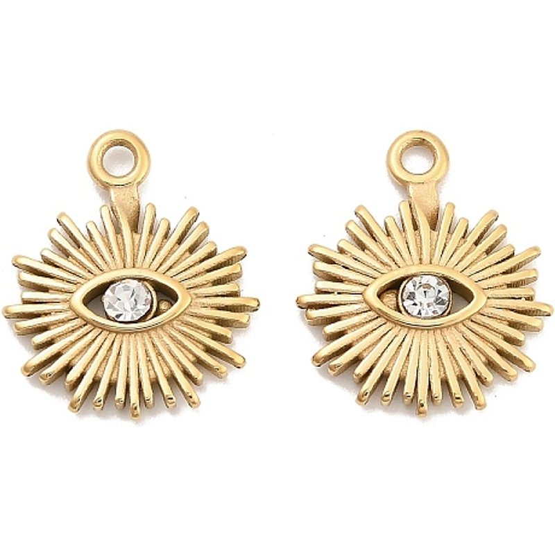 Pendentif Oeil en Acier Inoxydable 304 avec Rhinestone, Plaqué Or 14K — Breloques et pendentifs