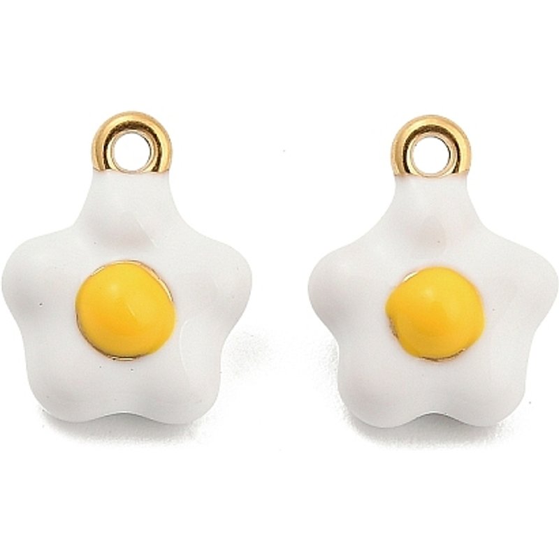 Charms en Émail en Acier Inoxydable 304, Fleurs, Blanches, 13x10.5mm — Breloques et pendentifs