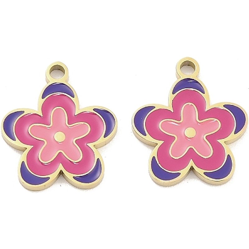 Pendentif en Acier Inoxydable 304 avec Plaquage en Or 14K - Fleur Rose — Breloques et pendentifs