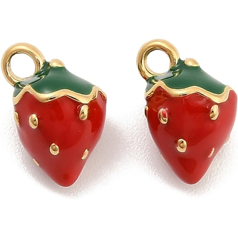 Charm en Acier Inoxydable 304 Émaillé, Plaqué Or 14K, Fraise — Breloques et pendentifs