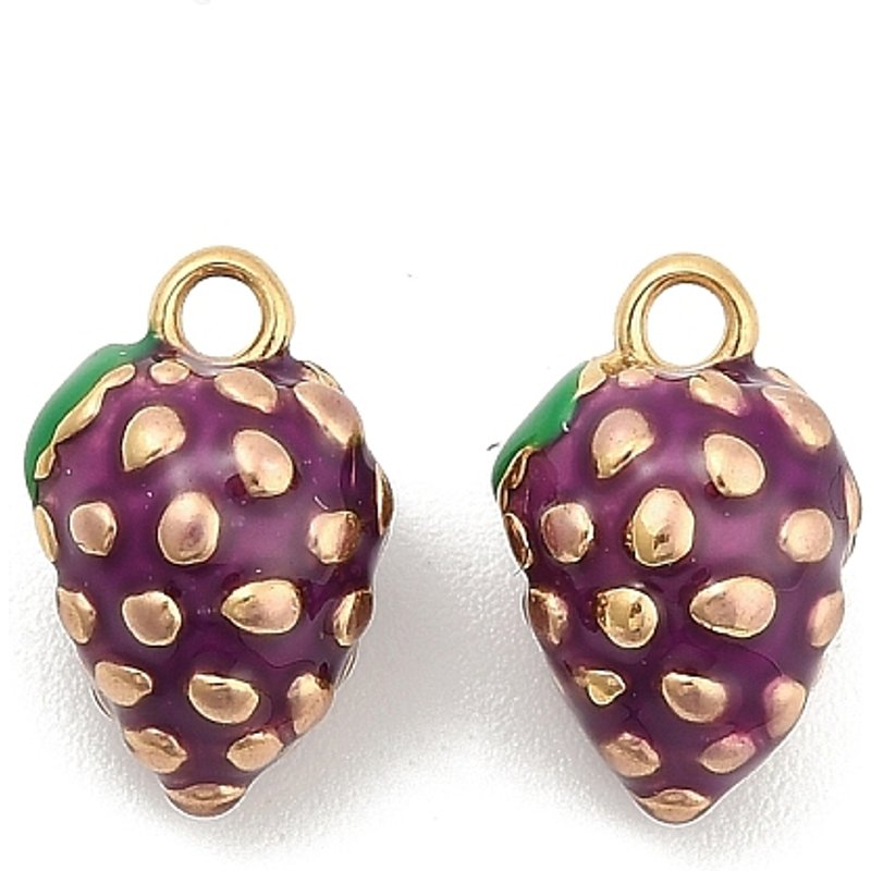 Charm en Émail de Raisin en Acier Inoxydable 304, Plaqué Or 14K — Breloques et pendentifs