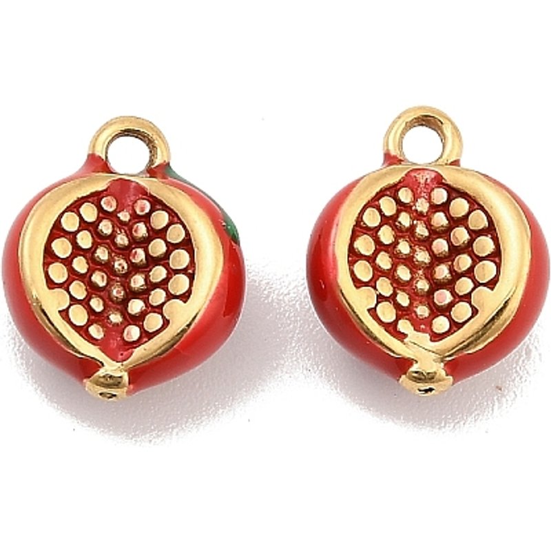 304 Stainless Steel Enamel Pomegranate Charm, 14K Gold Plated — Charms & Pendants
