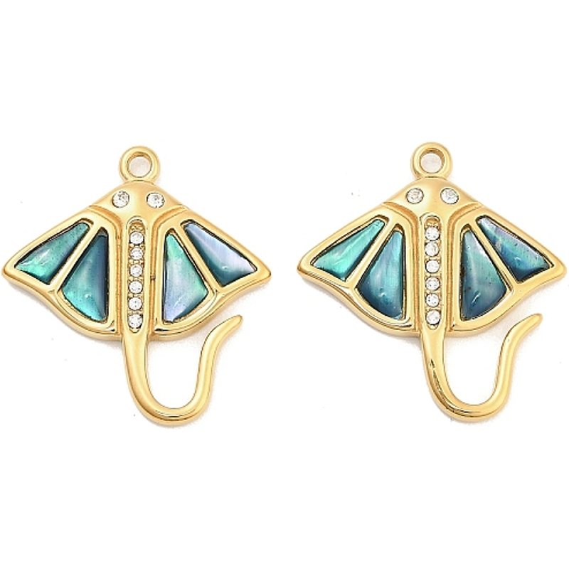 Pendentif Manta Ray en Acier Inoxydable 304 avec Rhinestone et Abalone — Breloques et pendentifs