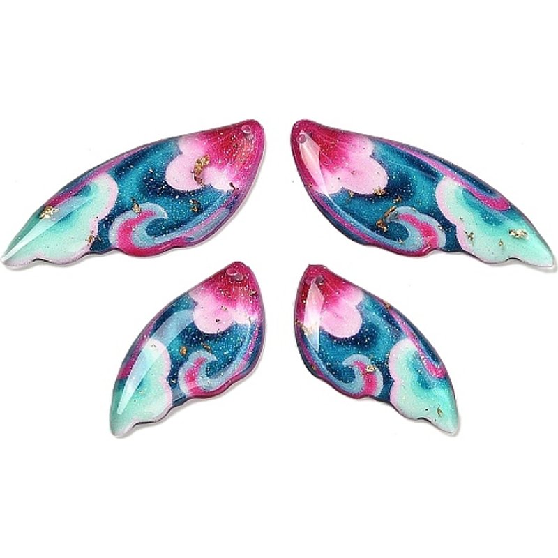 4Pcs Transparent Epoxy Resin Pendants with Floral Wing Pattern — Charms & Pendants