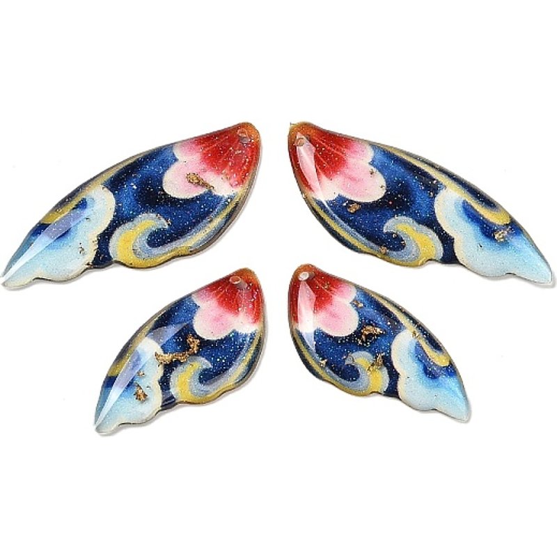 4Pcs Transparent Epoxy Resin Wing Pendants with Floral Pattern — Charms & Pendants