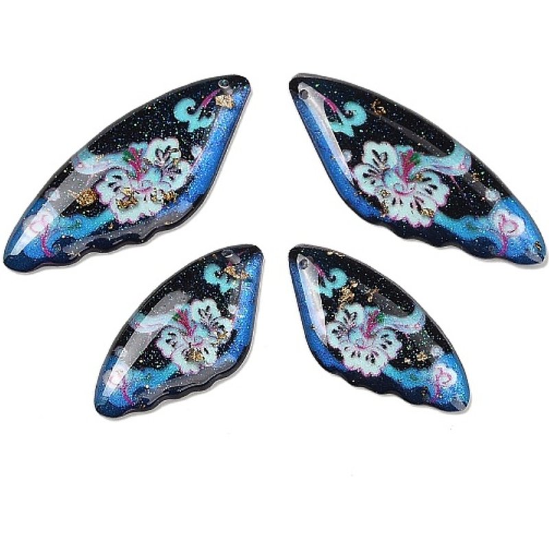 4Pcs Transparent Epoxy Resin Pendants with Floral Wing Pattern — Charms & Pendants