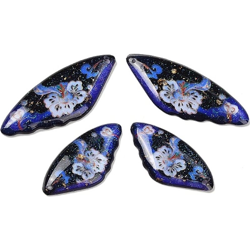 4Pcs Transparent Epoxy Resin Pendants with Floral Wing Pattern — Charms & Pendants