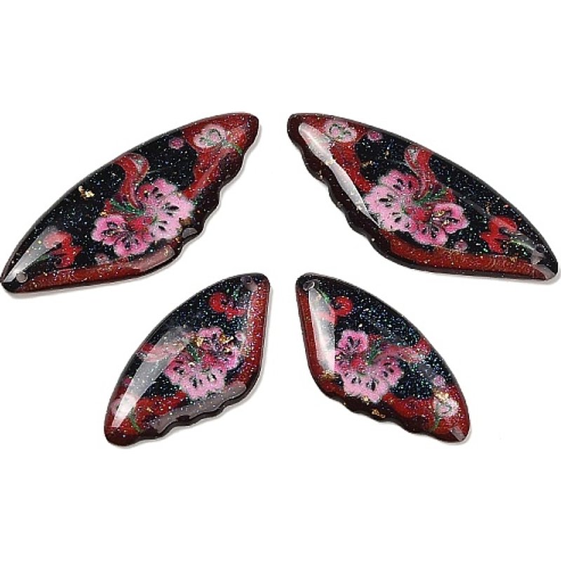 4Pcs Transparent Epoxy Resin Pendants with Floral Wing Pattern — Charms & Pendants