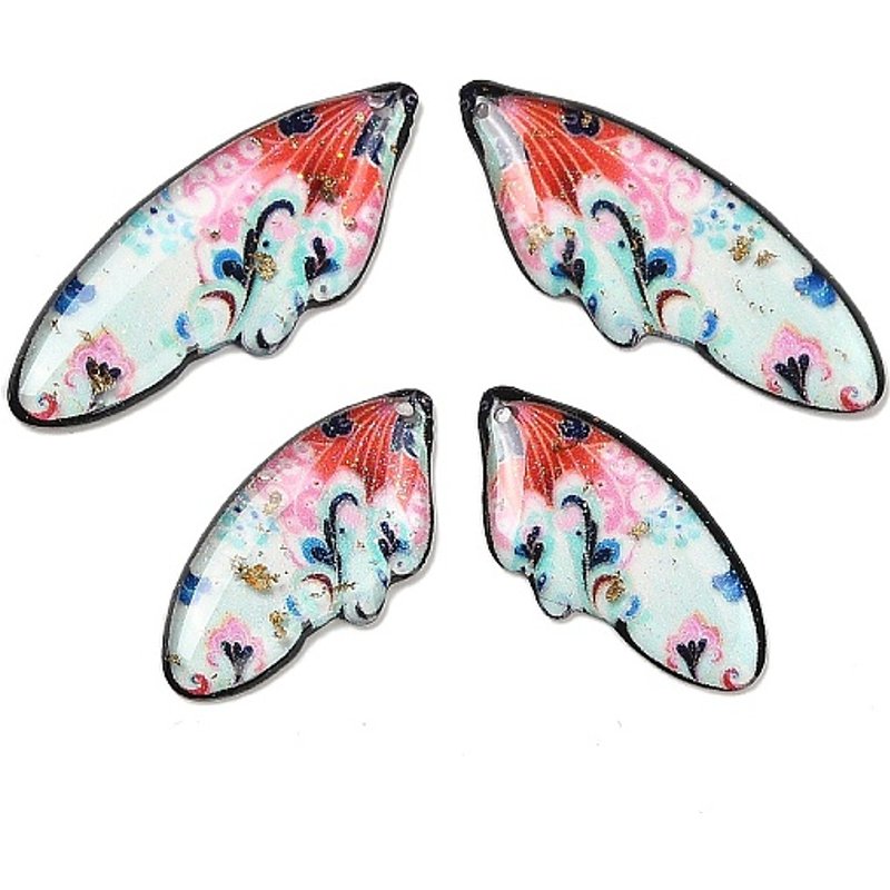 4Pcs Pendentifs en Résine Époxy Transparente en Forme d'Aile avec Paillettes et Feuille d'Or — Breloques et pendentifs