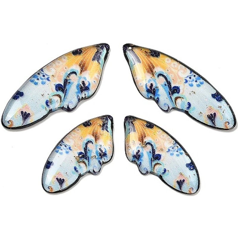 4Pcs Pendentifs en Résine Époxy Transparente en Forme d'Aile avec Paillette et Feuille d'Or — Breloques et pendentifs
