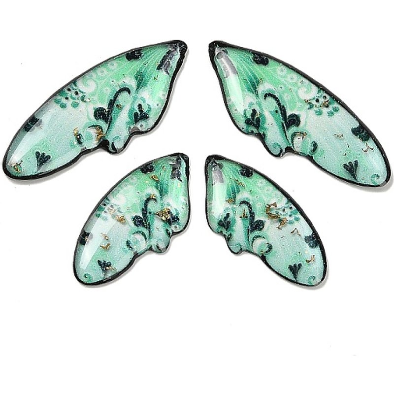 4 Pcs Transparent Epoxy Resin Wing Pendants with Gold Foil — Charms & Pendants