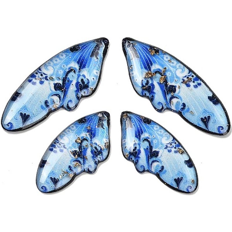 4Pcs Pendentifs Ailés en Résine Époxy Transparente Bleue avec Feuille d'Or
