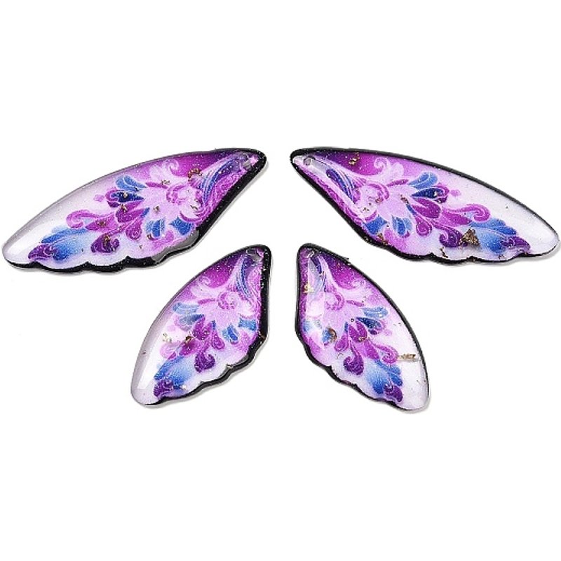 4 Pcs Pendentifs en Résine Époxy Transparente avec Design d'Aile Florale — Breloques et pendentifs