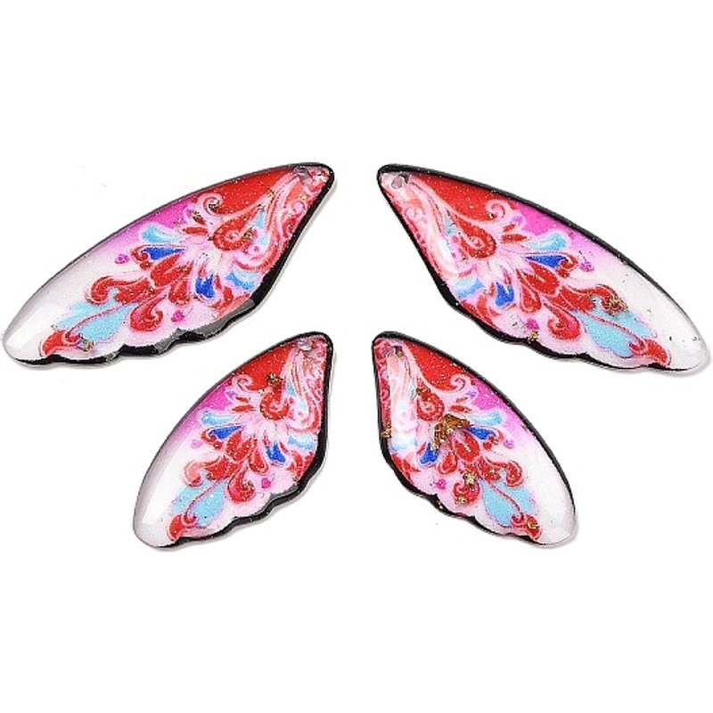 4Pcs Transparent Epoxy Resin Pendants with Floral Wing Pattern — Charms & Pendants