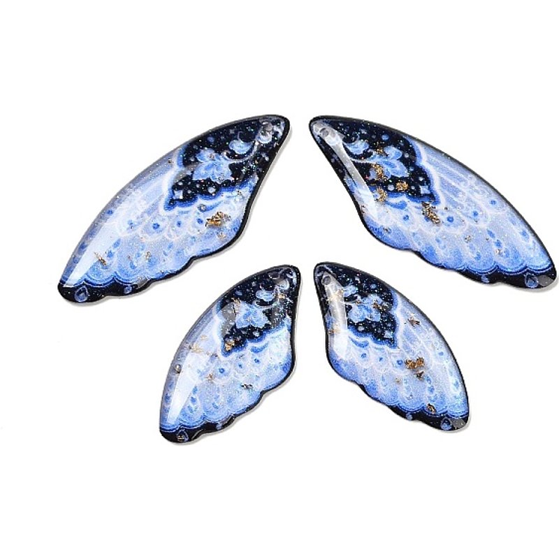 Transparent Epoxy Resin Wing Pendants with Paillette & Gold Foil — Charms & Pendants