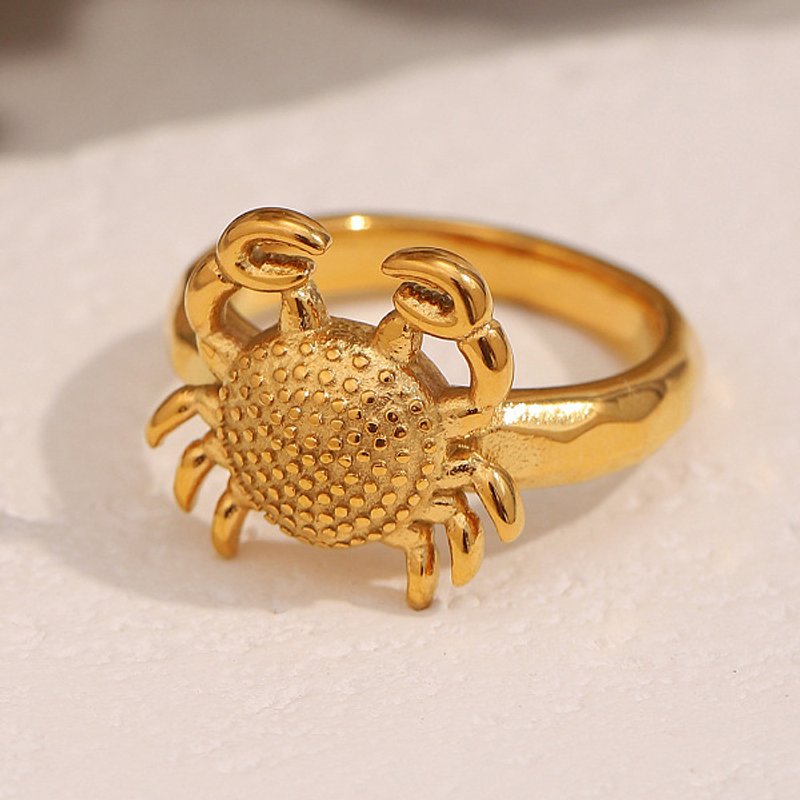 Bague en Acier Inoxydable 304 avec Crabe pour Femmes, Plaqué Or 18K — Bijoux fantaisie