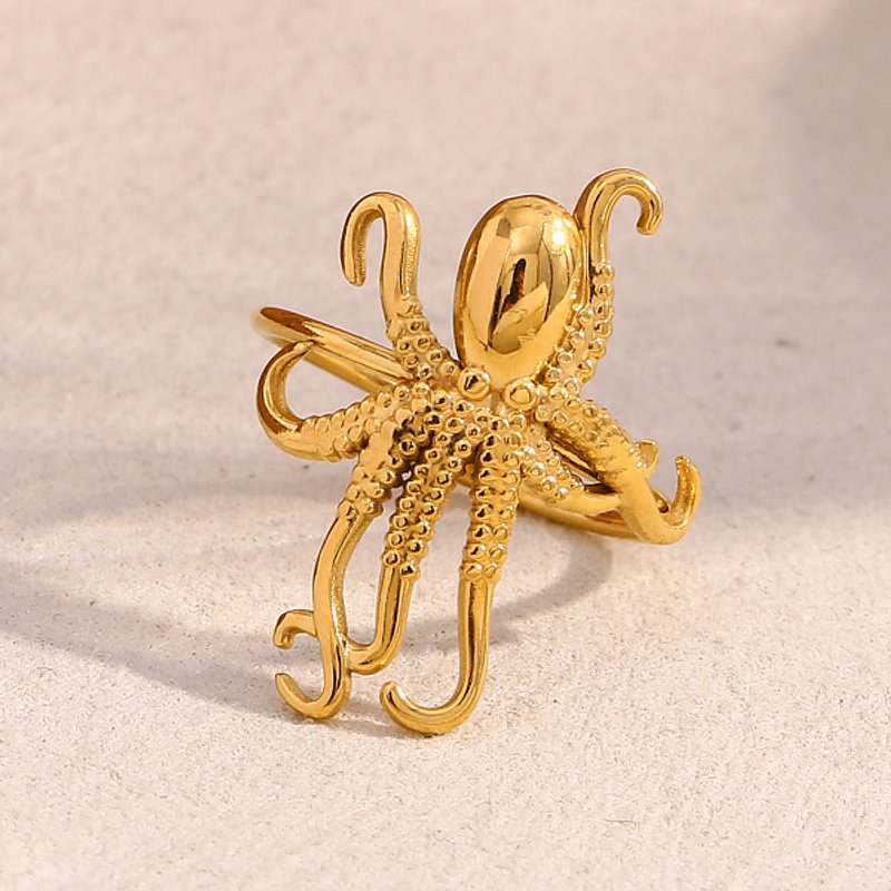 304 Stainless Steel Octopus Cuff Rings for Women, 18K Gold Plated — Costume Jewelry