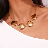 304 Stainless Steel 4 Hollow Flat Round Link Necklace for Women — Pendant Necklace